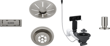 BLANCO Pribor SATIN PLATINUM InFino set 1x3,5" (čašica, InFino ukrasna rozeta, C-overflow preljev komplet), s dalj.upr. okrugli podizač SATIN PLATINUM